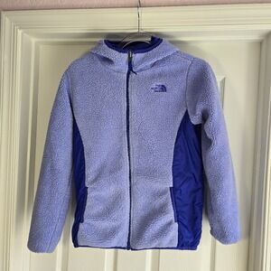 The North Face‎ Reversible Fleece Hooded Jacket Girls Size L 14-16 Full Zip Blue